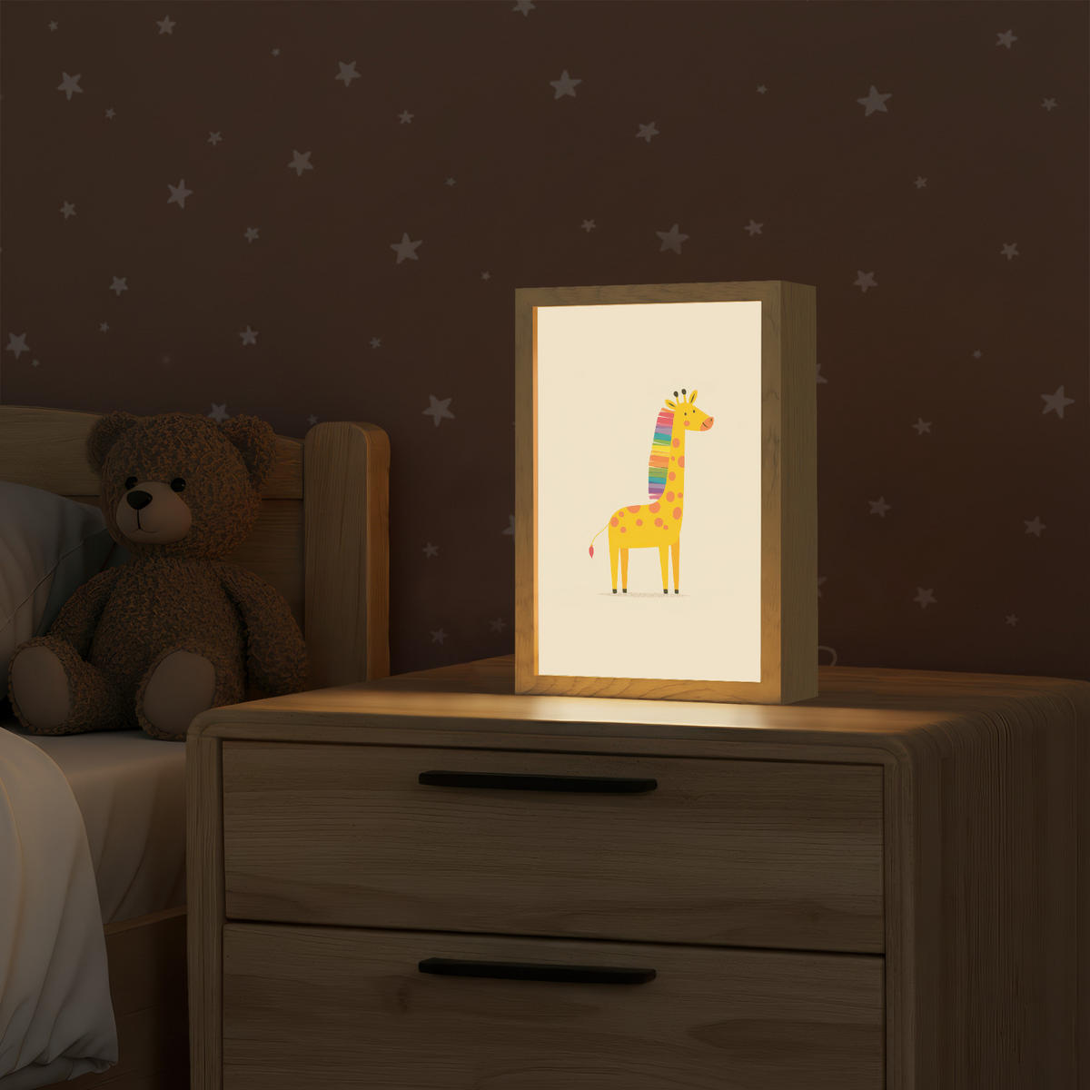NÁSTĚNNÁ LAMPA Žirafa - Duhová hříva - béžová 20x30 cm - béžová, kompozitní dřevo (20/30/8cm) - OnlyWow