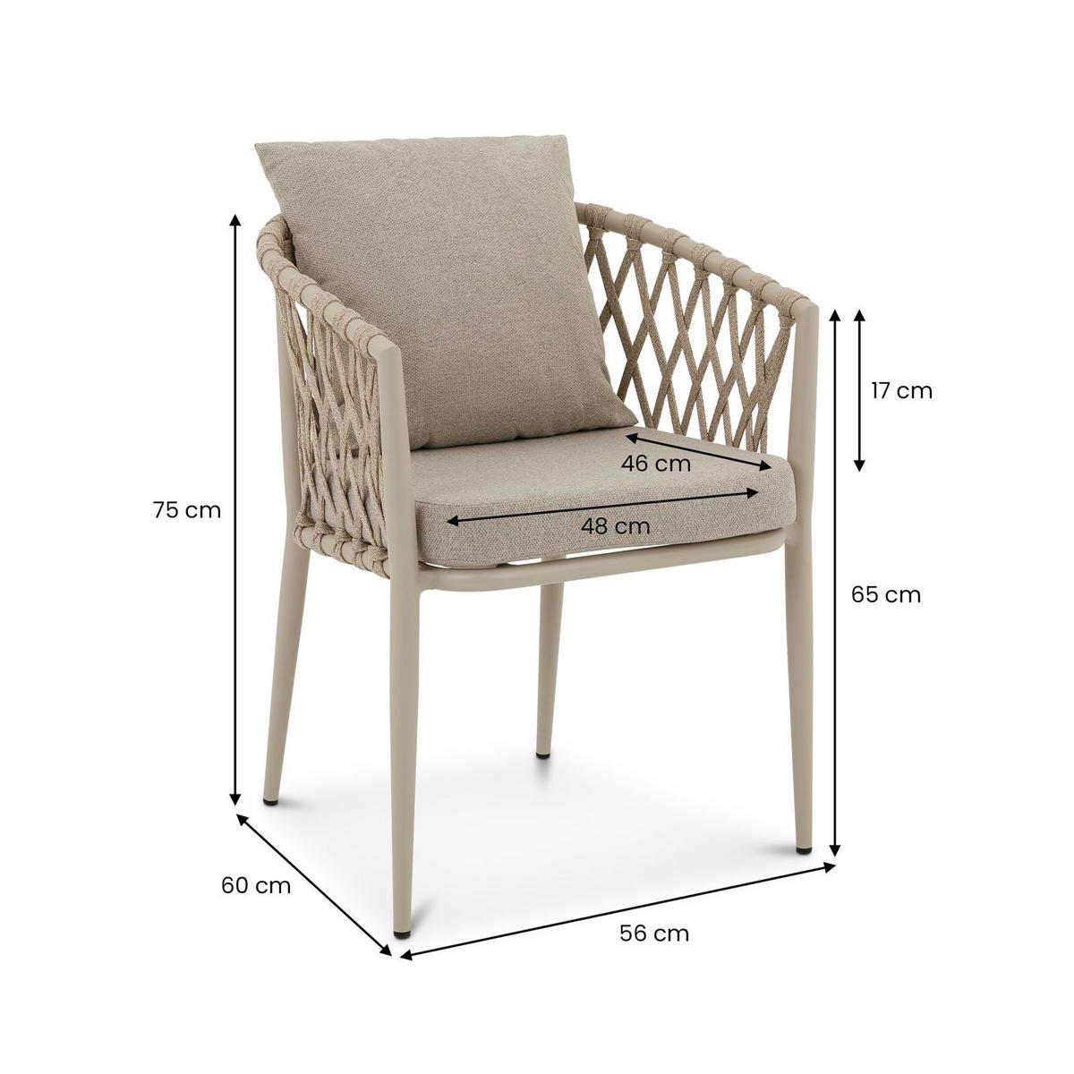 GARTENSTÜHLE SUNNY 6ER-SET - Braun, Textil/Metall (56/75/60cm) - IDIMEX
