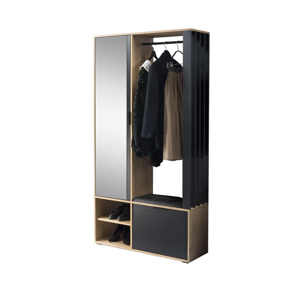 Thumbnail - Beautysofa Garderobenschrank, Eiche Artisan, Holzwerkstoff, 100x190x33 cm, Garderobe, Garderobenschränke