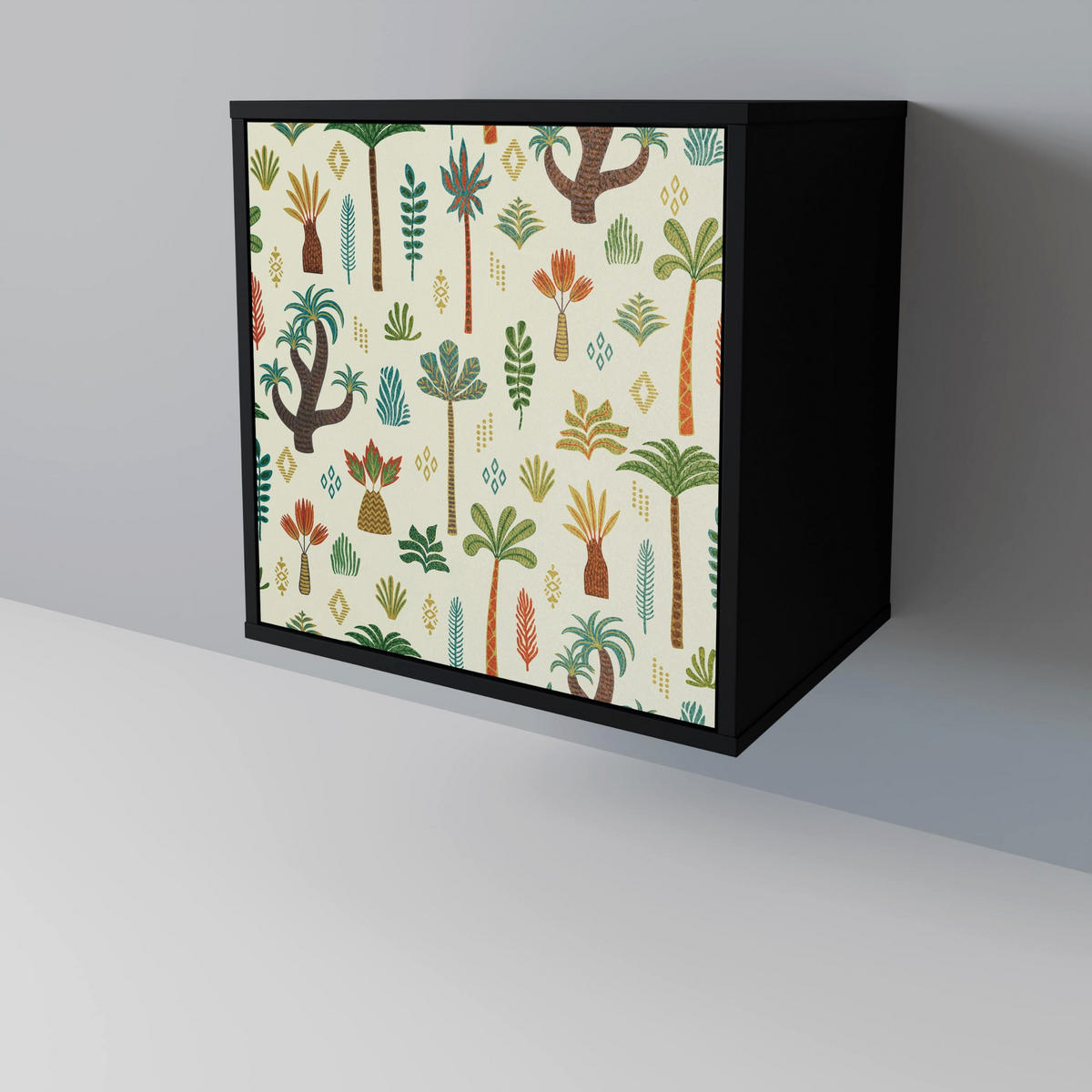 SIDEBOARD PALM SPRING, Schwarz, 57,5x42x75,5 cm, Goldfarbene Metallfüße - Goldfarben/Multicolor, Holzwerkstoff/Metall (57.5/75.5/42cm) - SpaceRebels