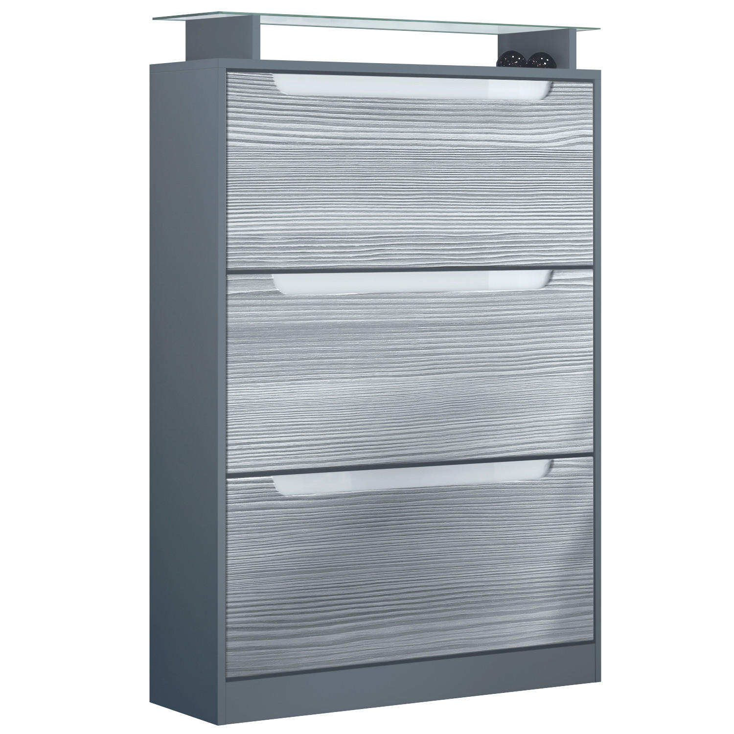 Vladon SCHUHSCHRANK Anthrazit 89cm × 23cm × 128cm