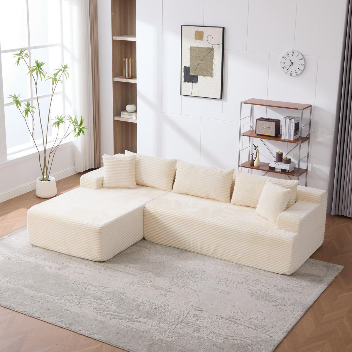 ECKSOFA 272/174/74.5 cm Beige mit 30D hochelastischem Schaumstoff und rutschfestem Boden - Beige, Textil (174/74.5/272cm) - Oxeza
