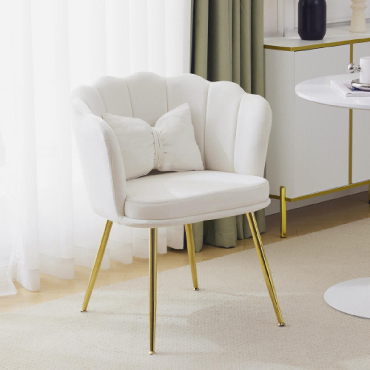 SESSEL aus Samt 63×58×77 mit vergoldete Beine, weiß - Weiß, Textil (58/77/63cm) - Luhomfu