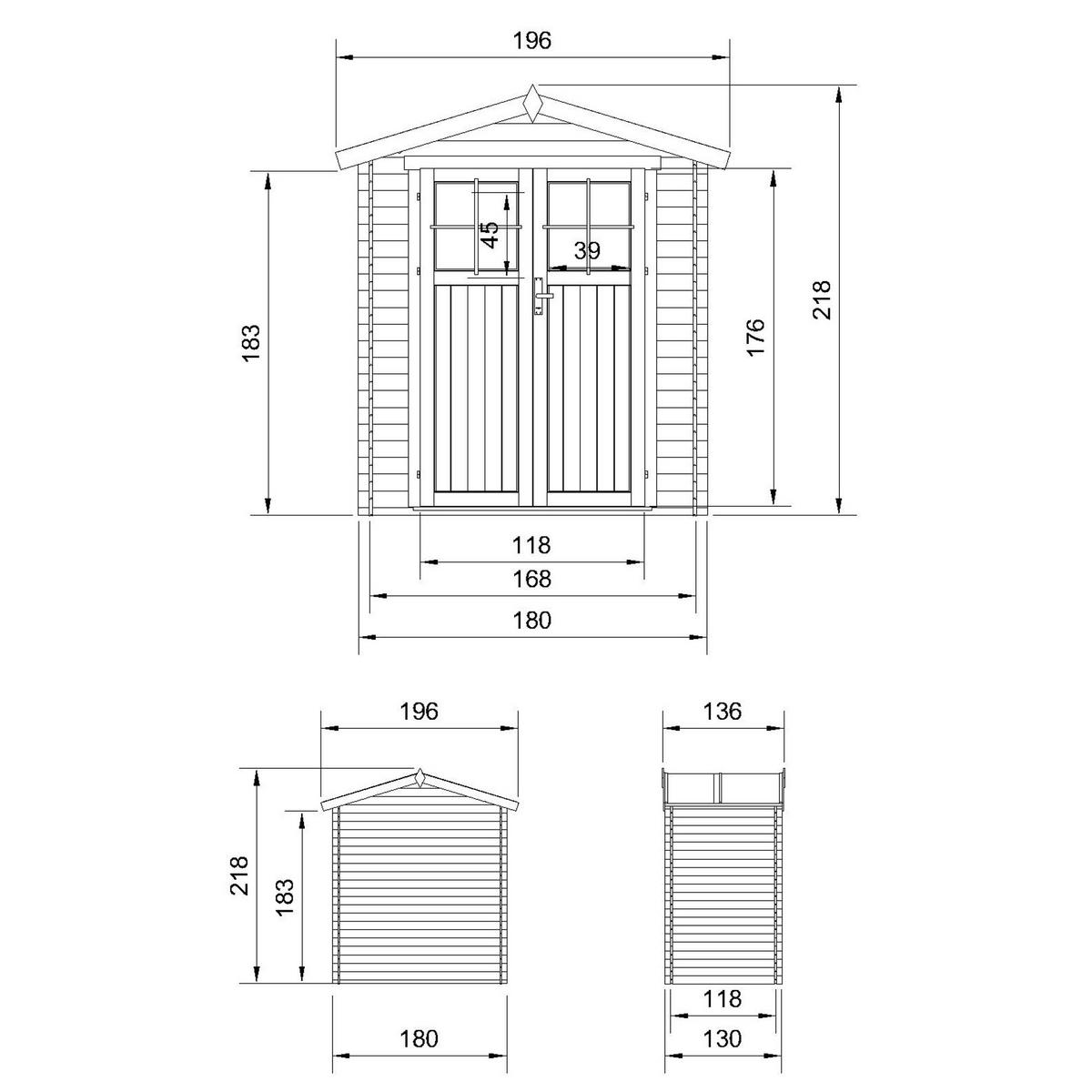 GARTENHAUS aus Holz - mit imprägniertem Boden B196xL136xH218 cm/ 1.98 m2 - M367F+M367G - Beige, Holz (180/224/136cm) - Timbela