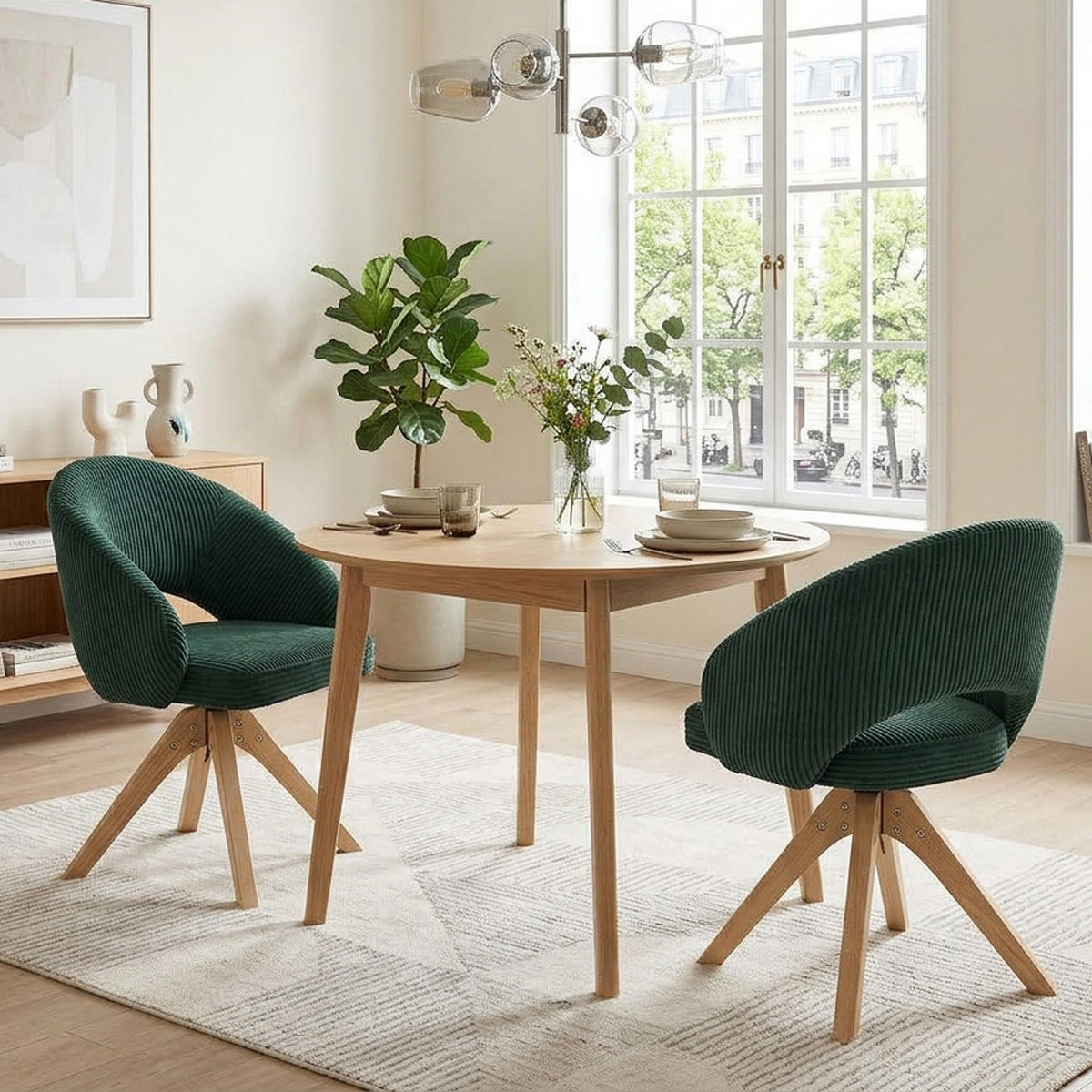 ESSZIMMERSTÜHLE 2er-Set Drehbar Samt Massivholz Retro-Stil - Dunkelgrün, Textil (46/84/49cm) - Urban Meuble