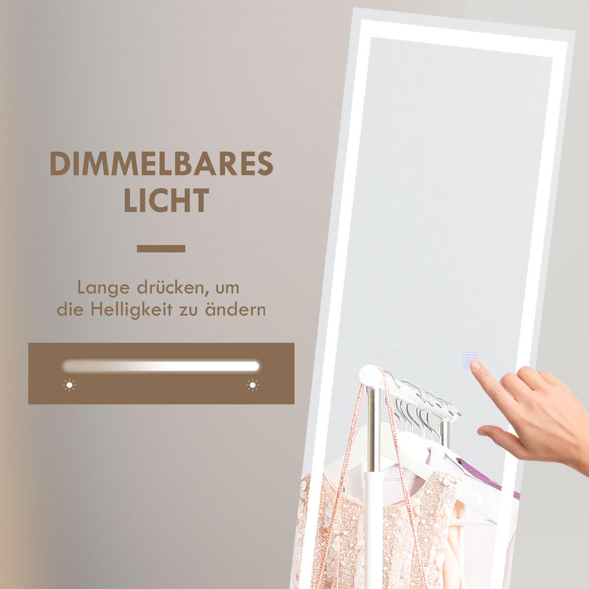 STANDSPIEGEL, mit LED-Leuchte, 3 Lichtfarbe, für Wohnzimmer, Schlafzimmer, Weiß - Weiß, Glas (40/2.9/150cm) - HOMCOM