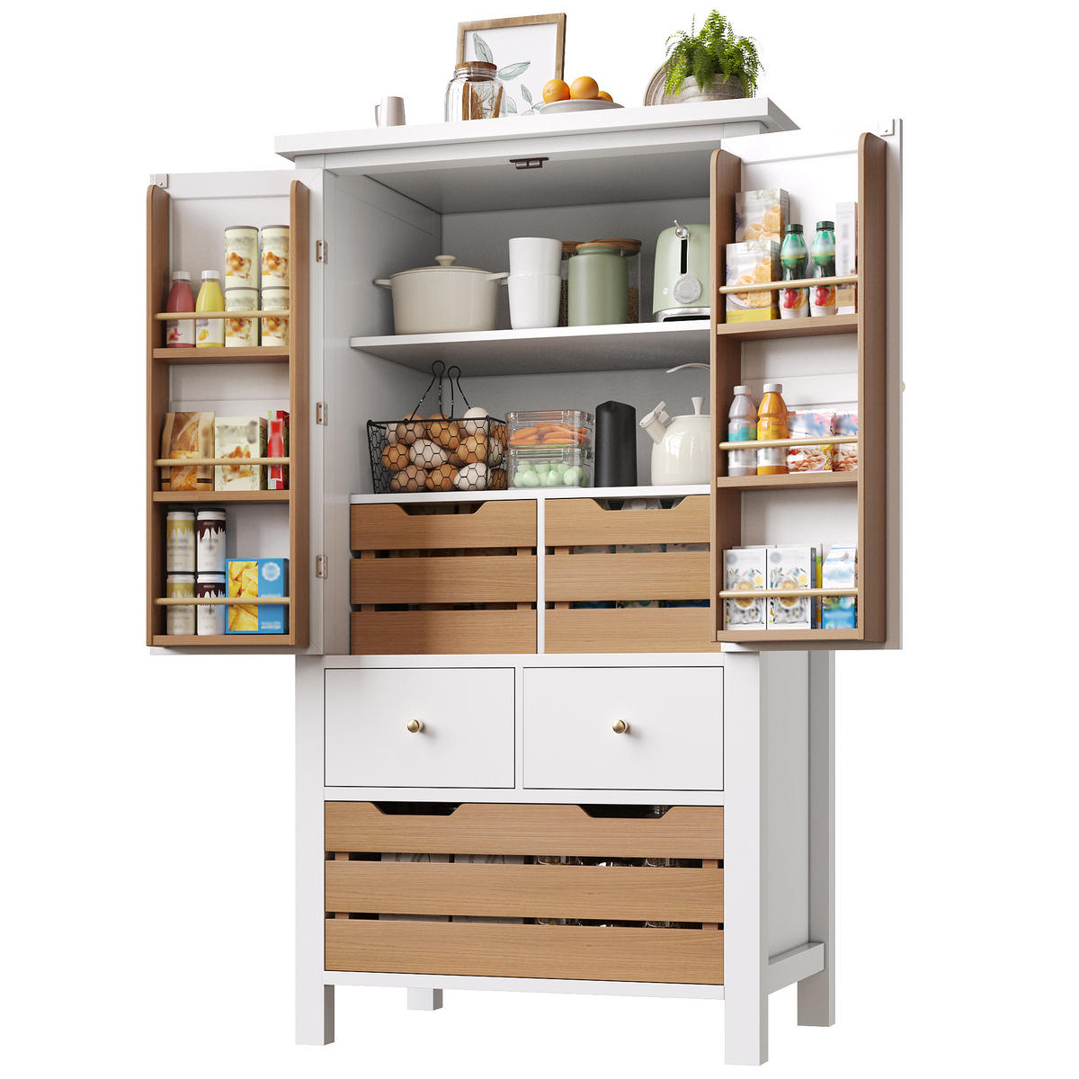 BUFFETSCHRANK Kombi Schwarz/Weiß 80/40/140 cm - Weiß, Holz (80/140/40cm) - PANGIVO