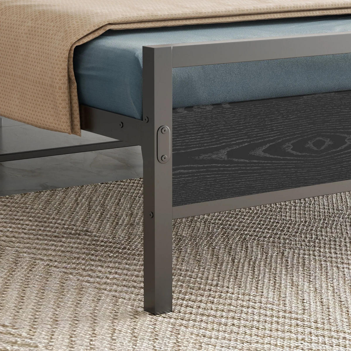 METALLBETT 140/200 cm und MDF in Schwarz/Walnuss mit Lattenrost - Schwarz, Metall (140/200cm) - BEAOK