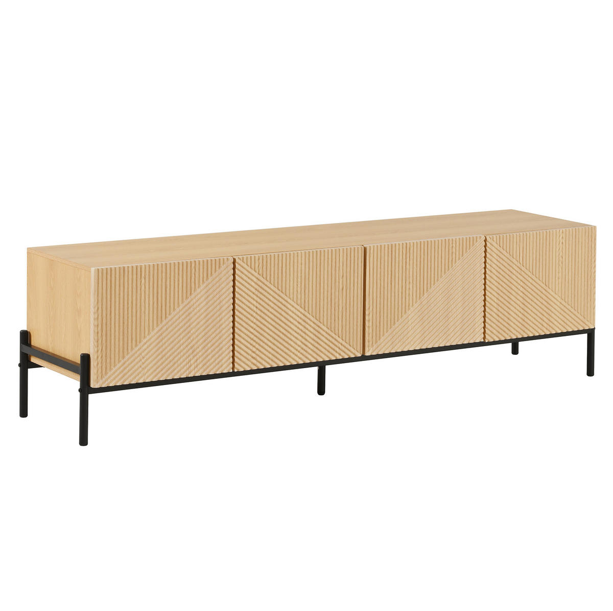 TV stolek z MDF 163,5x40x45 cm přírodní se 4 dvířky, 3D strukturou a otvíráním na stisk - světle hnědá, kompozitní dřevo (163.5/45/40cm) - Modfu