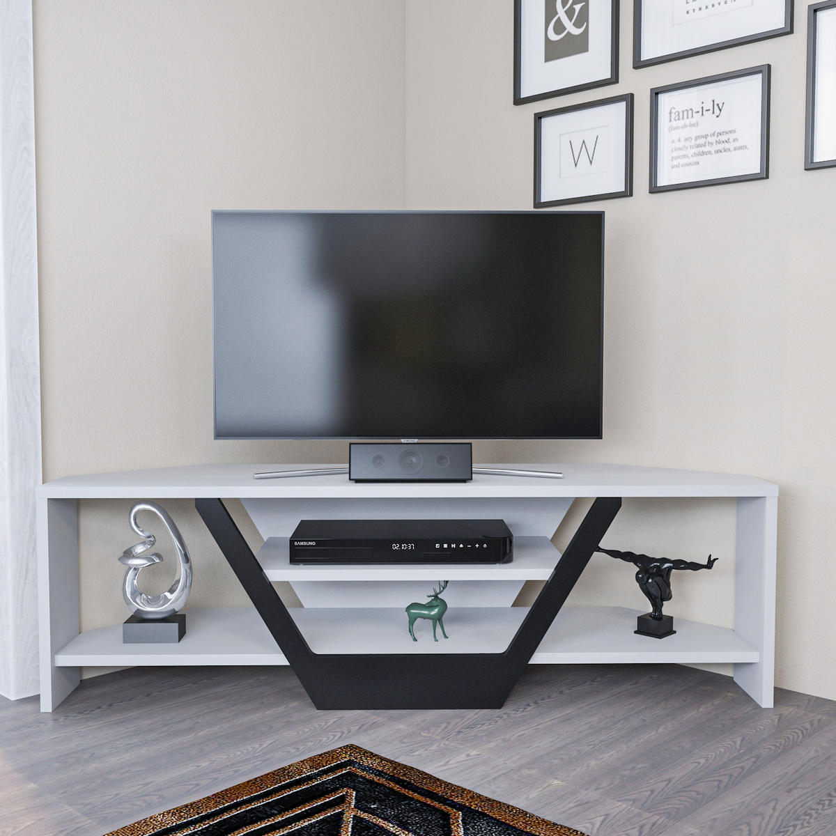 TV-ELEMENT Sares Weiß Schwarz - Schwarz/Weiß, Holzwerkstoff (135/36.8/120cm) - Decorotika