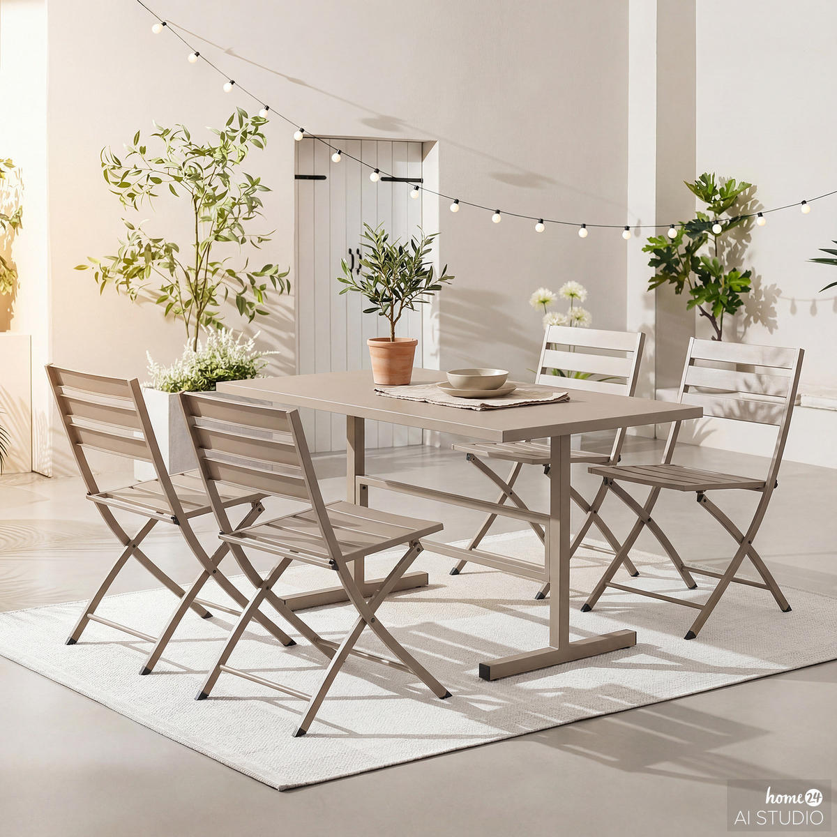 GARTENESSGRUPPE - 5-teilig - Stahl - Anthrazit - Taupe, Metall - home24