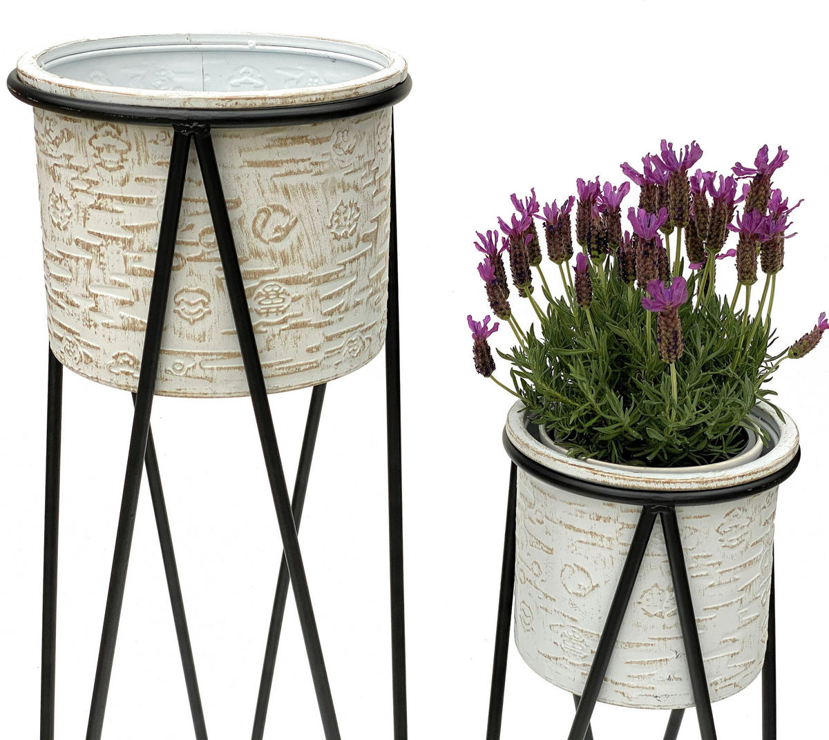 BLUMENHOCKER Metall 2er Set mit Topf 96043 - Weiß, Metall (24/50/24cm) - DanDiBo