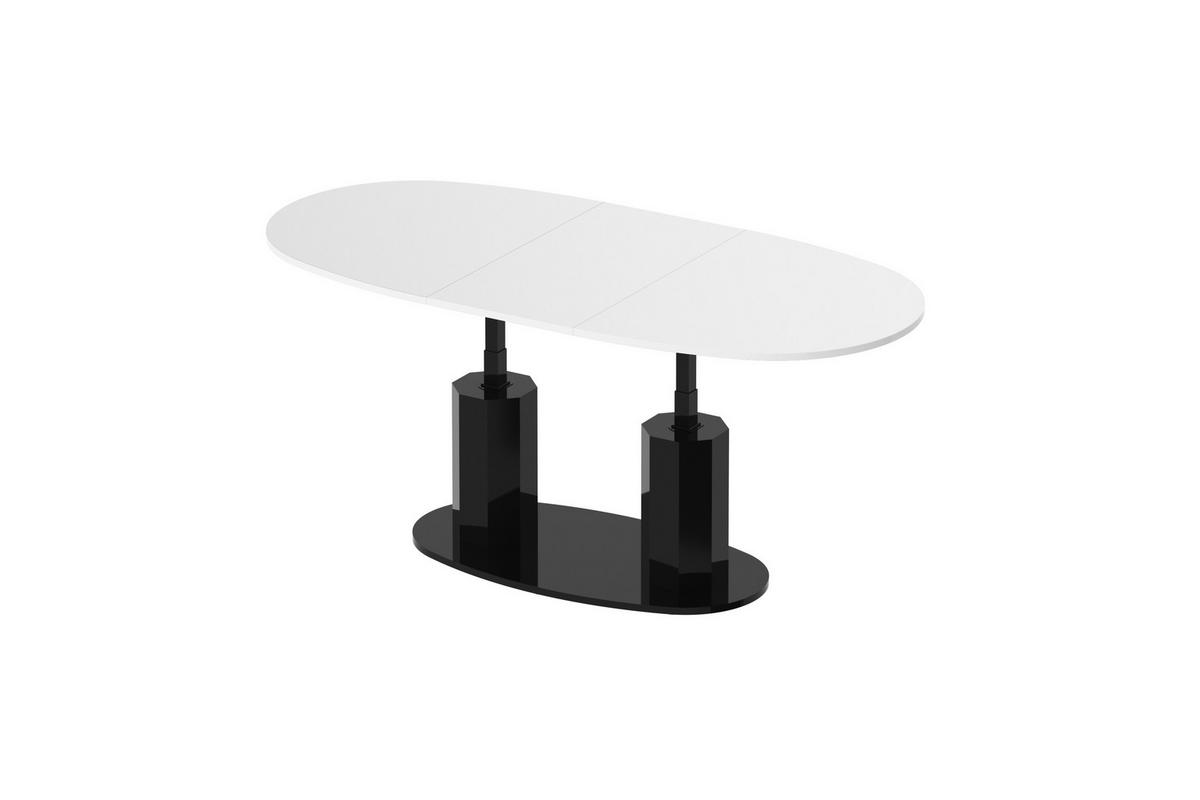 COUCHTISCH Weiß Schwarz Hochglanz oval ausziehbar höhenverstellbar - Schwarz Hochglanz/Weiß Hochglanz, Holzwerkstoff (80/130/54cm) - designimpex