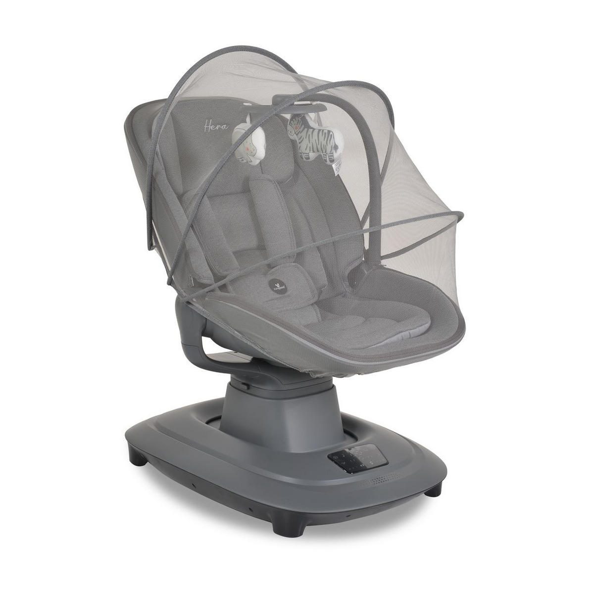 BABYWIPPE Hera dunkelgrau App-Steuerung, 360° drehbar, Moskitonetz, 5-Punkt-Gurt, 5 Stufen - Grau, Metall - Cangaroo