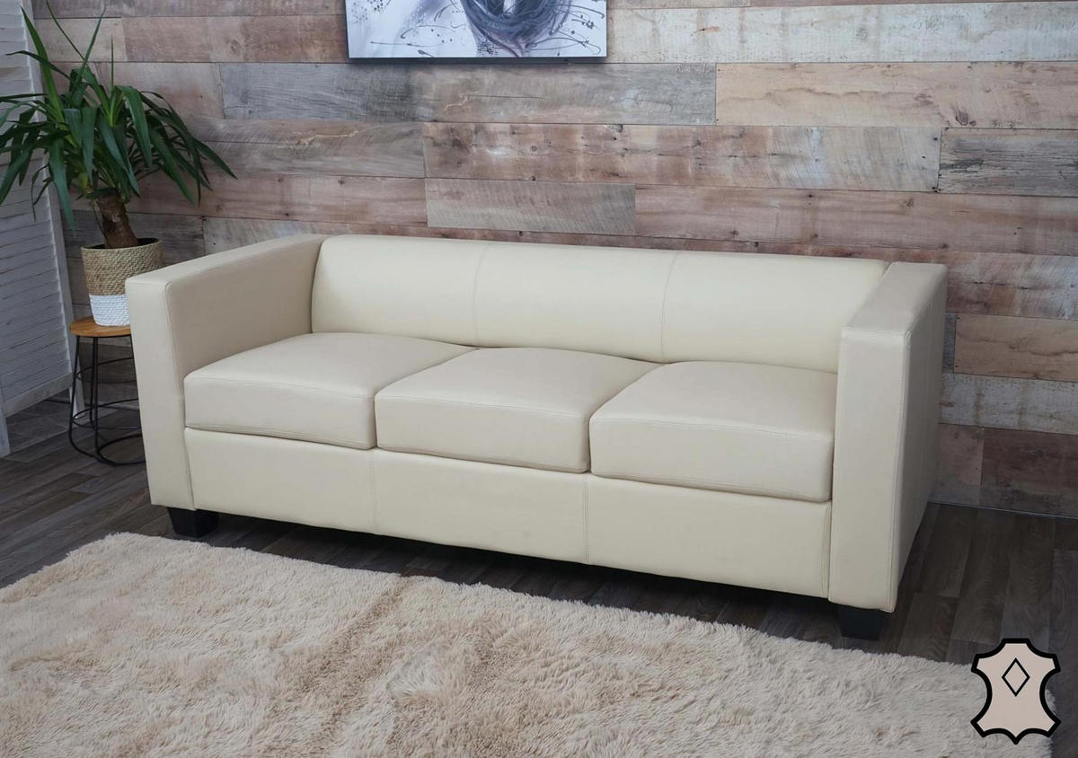 3ER SOFA Cremeweiß - Creme/Weiß, Leder (191/70/75cm) - MCW