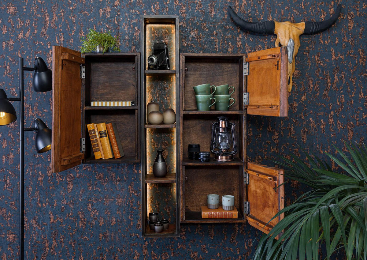 HÄNGESCHRANK Akazie / Altholz 85x26x118 braun lackiert SEVILLA #06 - Braun, Holz (85/118/26cm) - Massivmoebel24