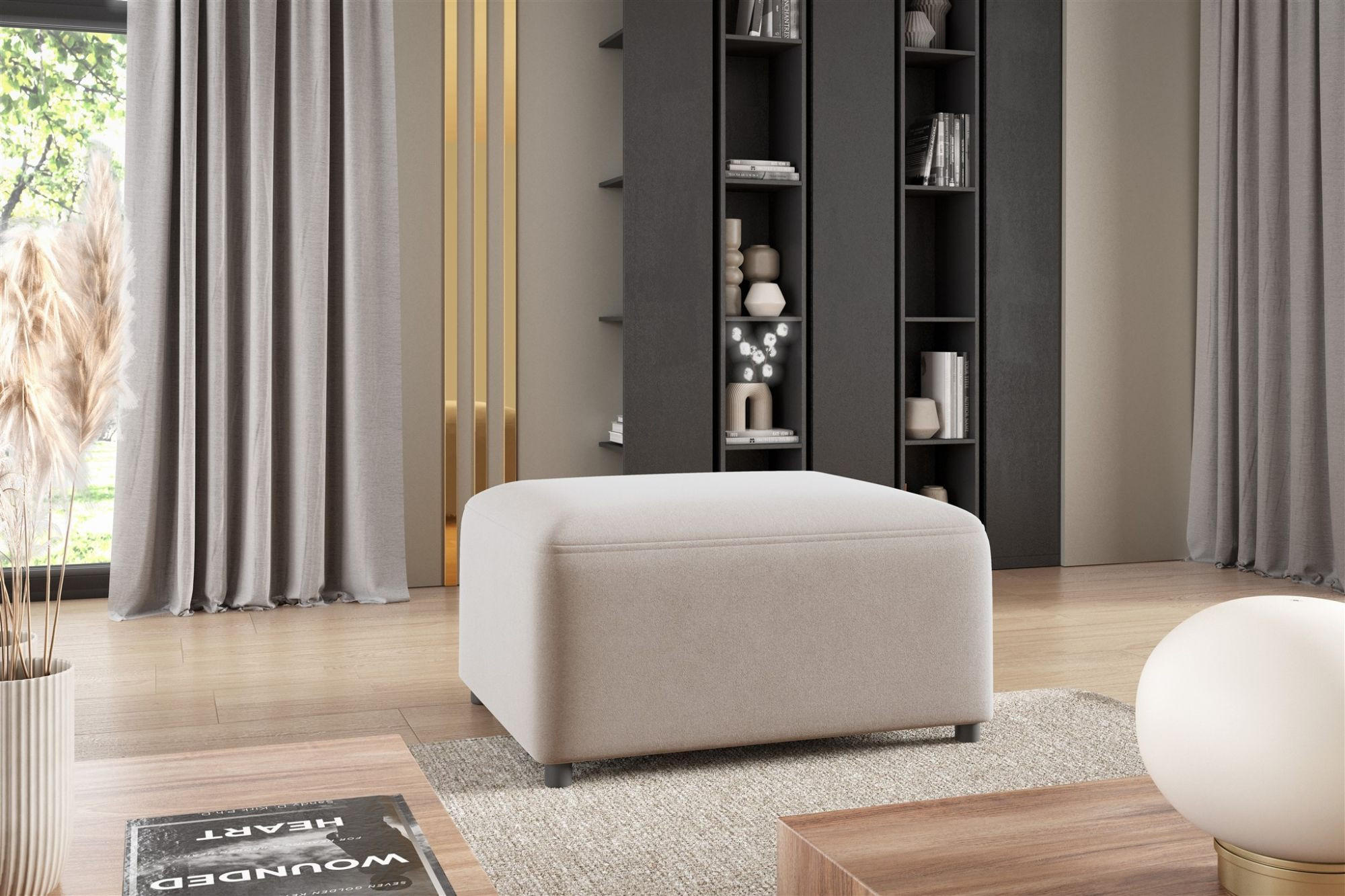 POLSTERHOCKER Megan In Salvador - Beige, Holzwerkstoff/Textil (100/45/91cm) - Fun Möbel