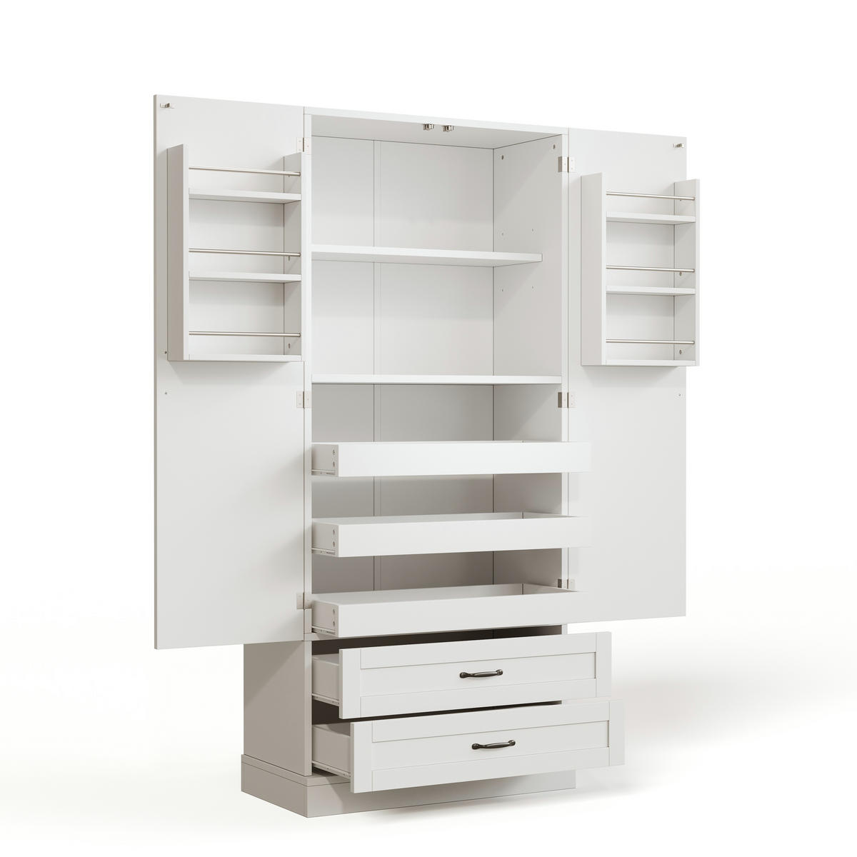 GESCHIRRSCHRANK 180 cm MDF Weiß mit Ausziehböden und Schubladen - Weiß, Holzwerkstoff (37.5/180/80cm) - Korfee