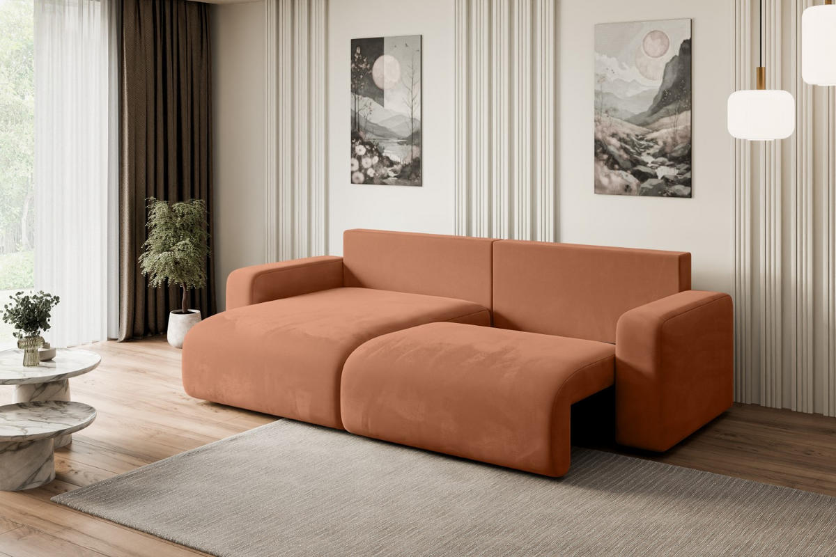 ECKSOFA mit Schlaffunktion und Bettkasten KLEEA-L - 247x143x83 cm Koralle Velours - Koralle/Schwarz, Holzwerkstoff/Kunststoff (247/143cm) - ALTDECOR