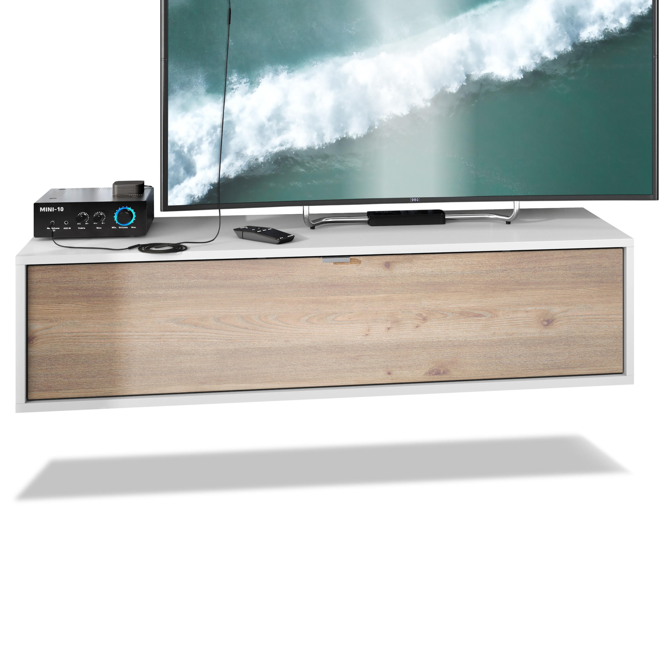 LOWBOARD Lana Fronten in Eiche Nordic - Silbereichenfarben, Holzwerkstoff (120/29/37cm) - Vladon