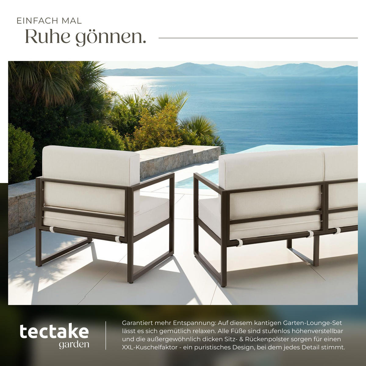 GARTEN-LOUNGESET Comosa,höhenverstellbare Füße,braun/beige - Beige/Braun, Kunststoff - tectake