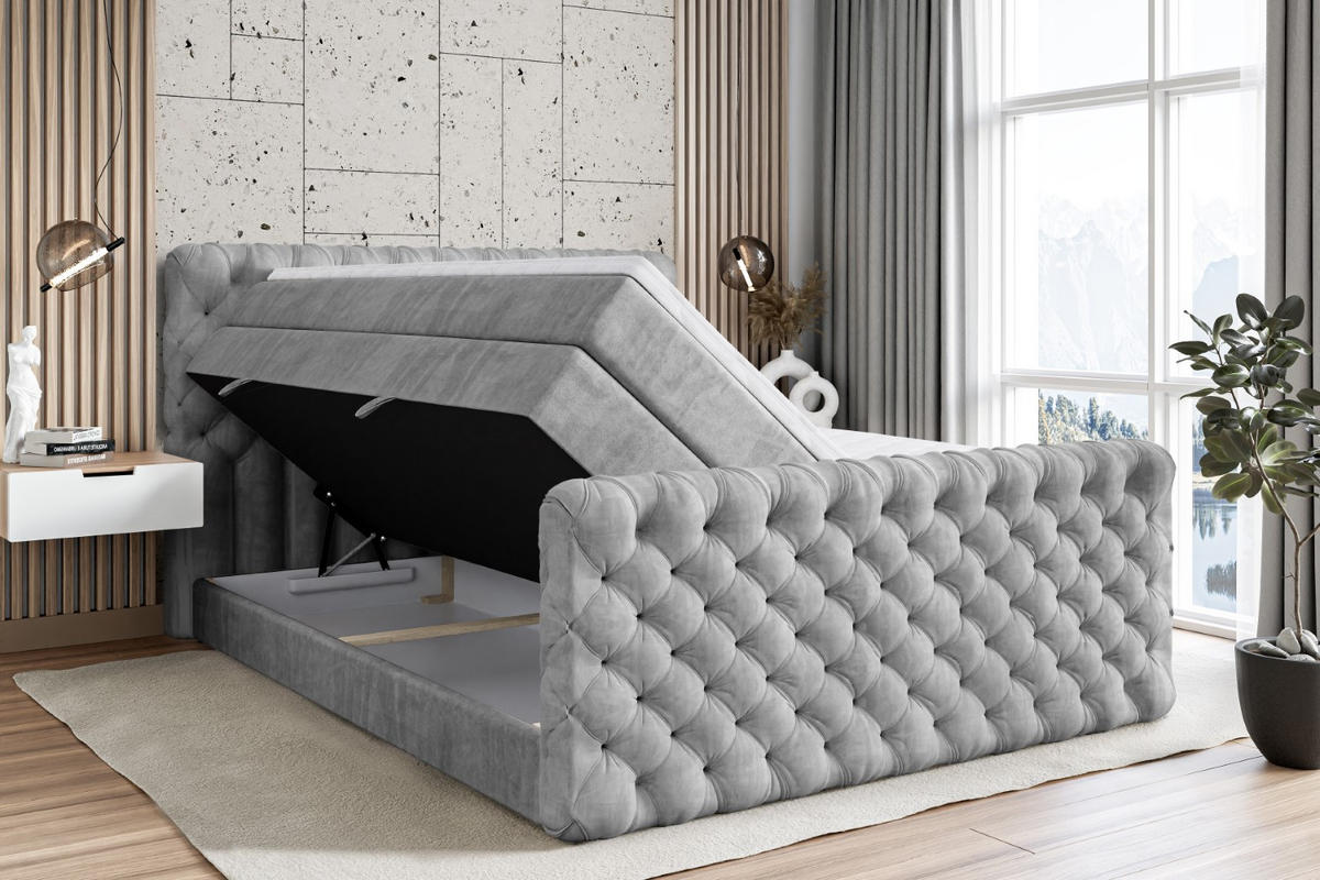 BOXSPRINGBETT BOXI8-Z KING - 120x200 - H3/H4 - Hellgrau - Hellgrau, Holzwerkstoff (120/200cm) - ALTDECOR