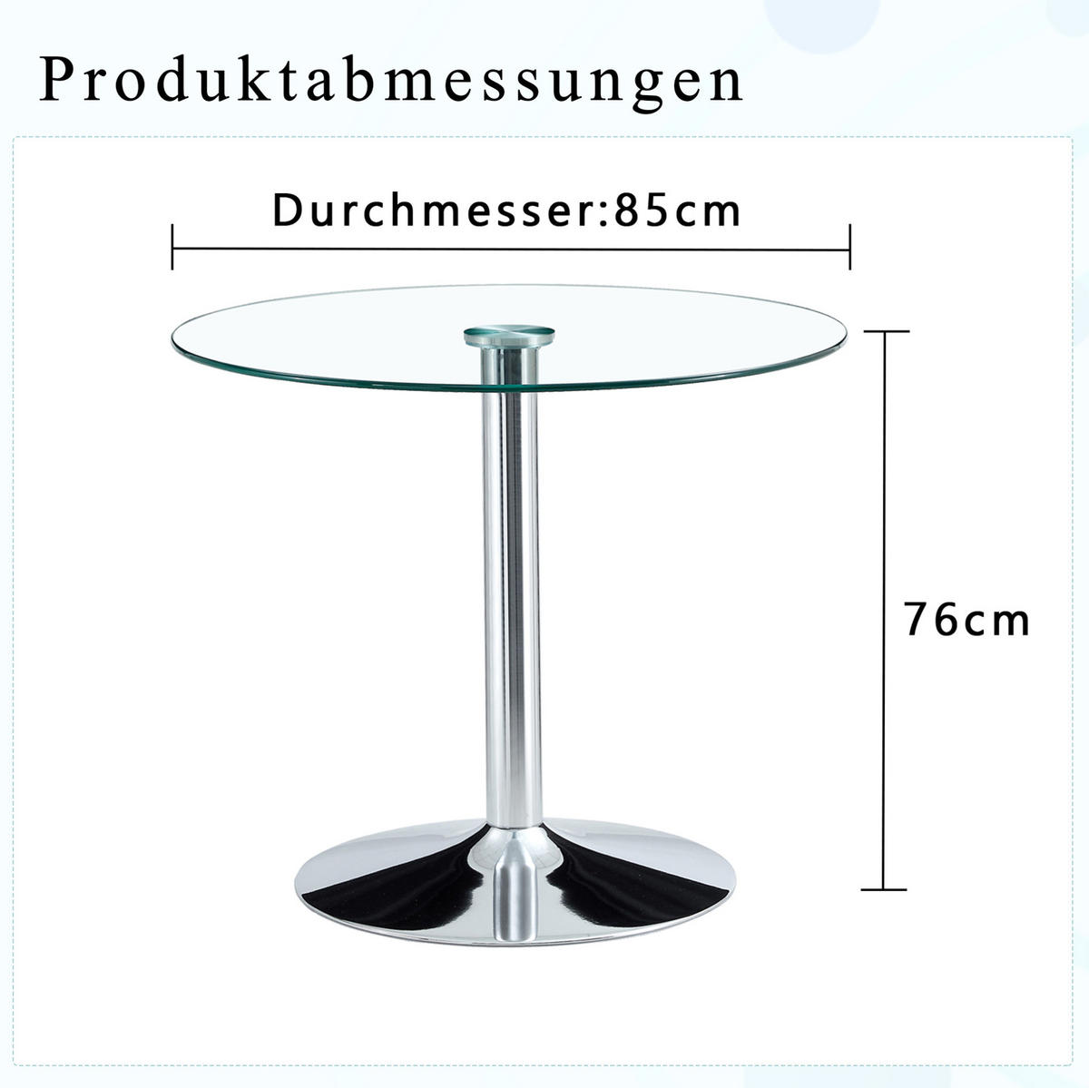 RUNDER Bartisch 85/85/76 cm mit Glasplatte und Metallgestell in Silber - Silberfarben, Glas (85/85/76cm) - BEAOK
