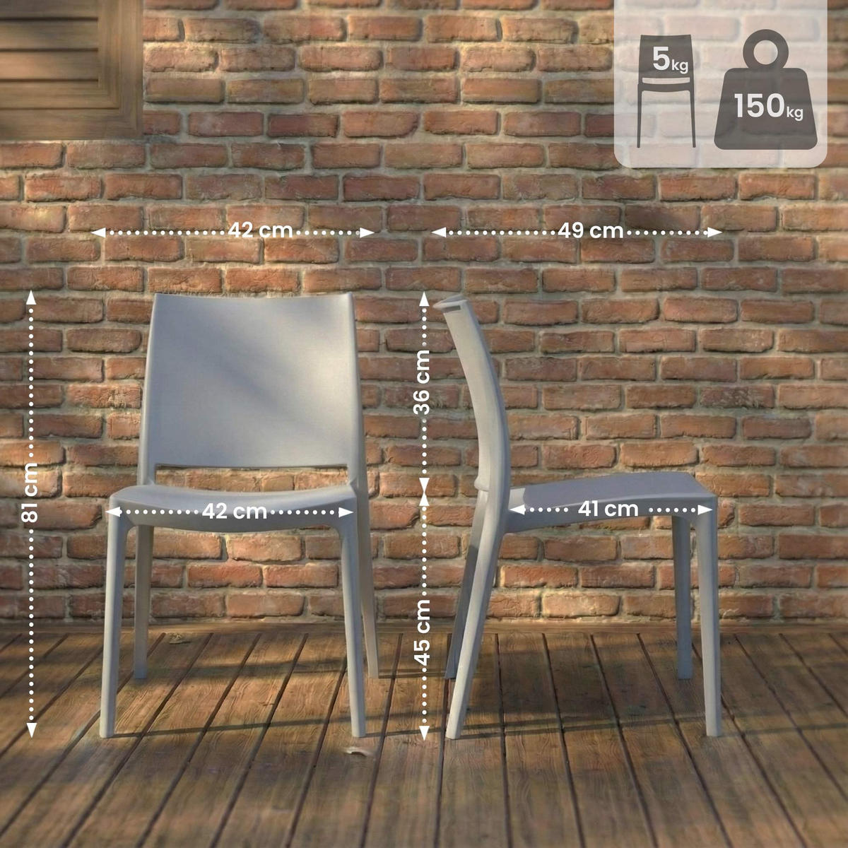 GARTENSTUHL Kunststoff Hellgrau - Hellgrau, Kunststoff (42/81/49cm) - CLP