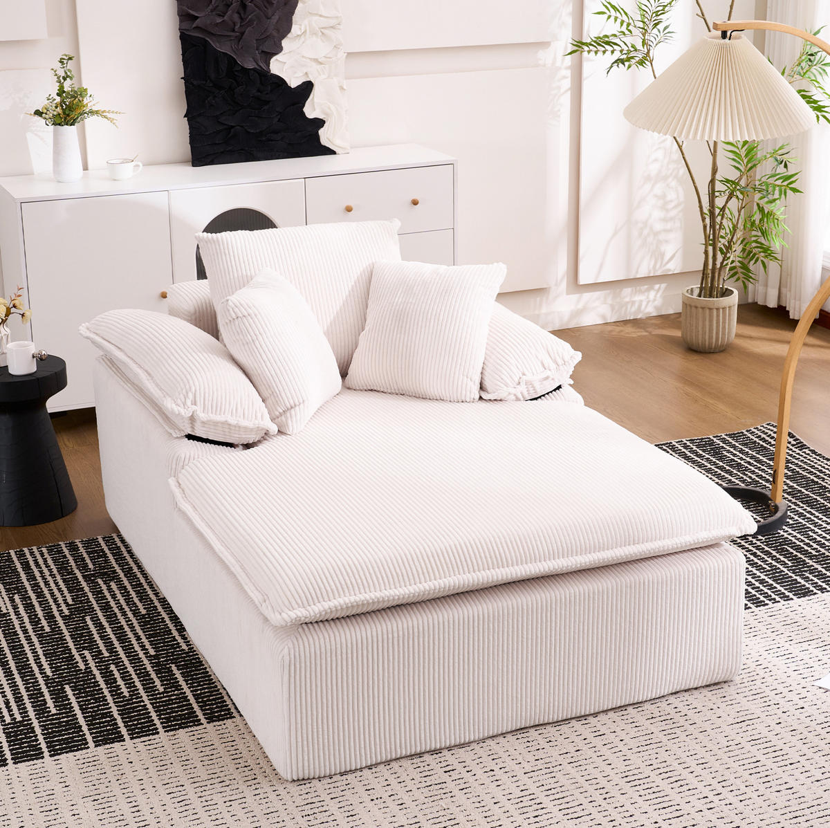 RELAXSOFA Cordstoff mit breiten Armlehnen 177/122/92 cm Weiß - Weiß, Textil (122/92/177cm) - Redom