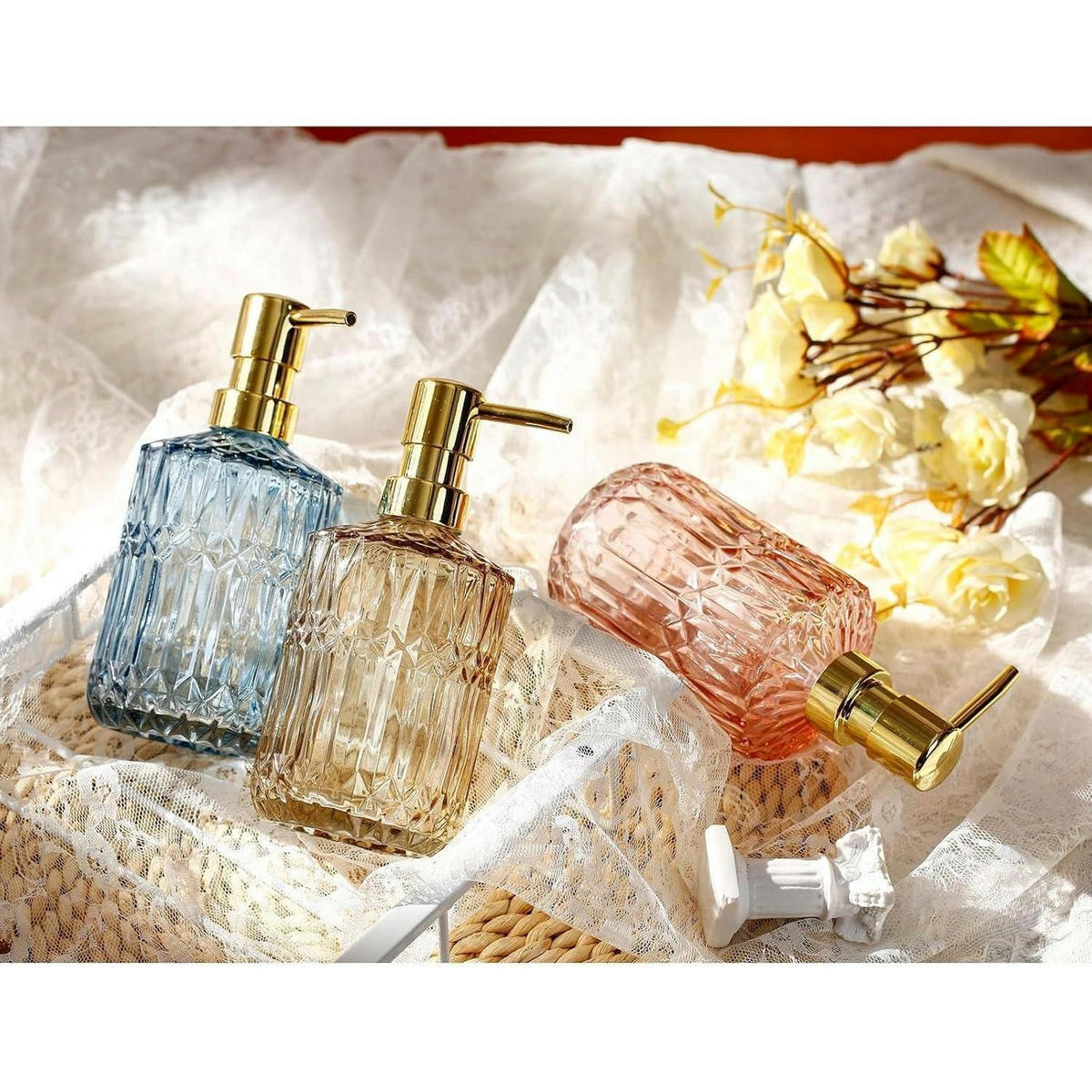 SEIFENSPENDER Glas Blau mit Diamantschliff-Design - Transparent, Glas (8/18.5/8cm)