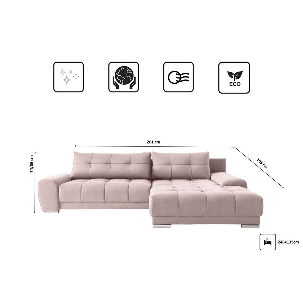 Thumbnail - Kaiser Möbel Ecksofa, Rosa, Holz, 281x105 cm, Wohnzimmer, Sofas & Couches, Wohnlandschaften, Ecksofas