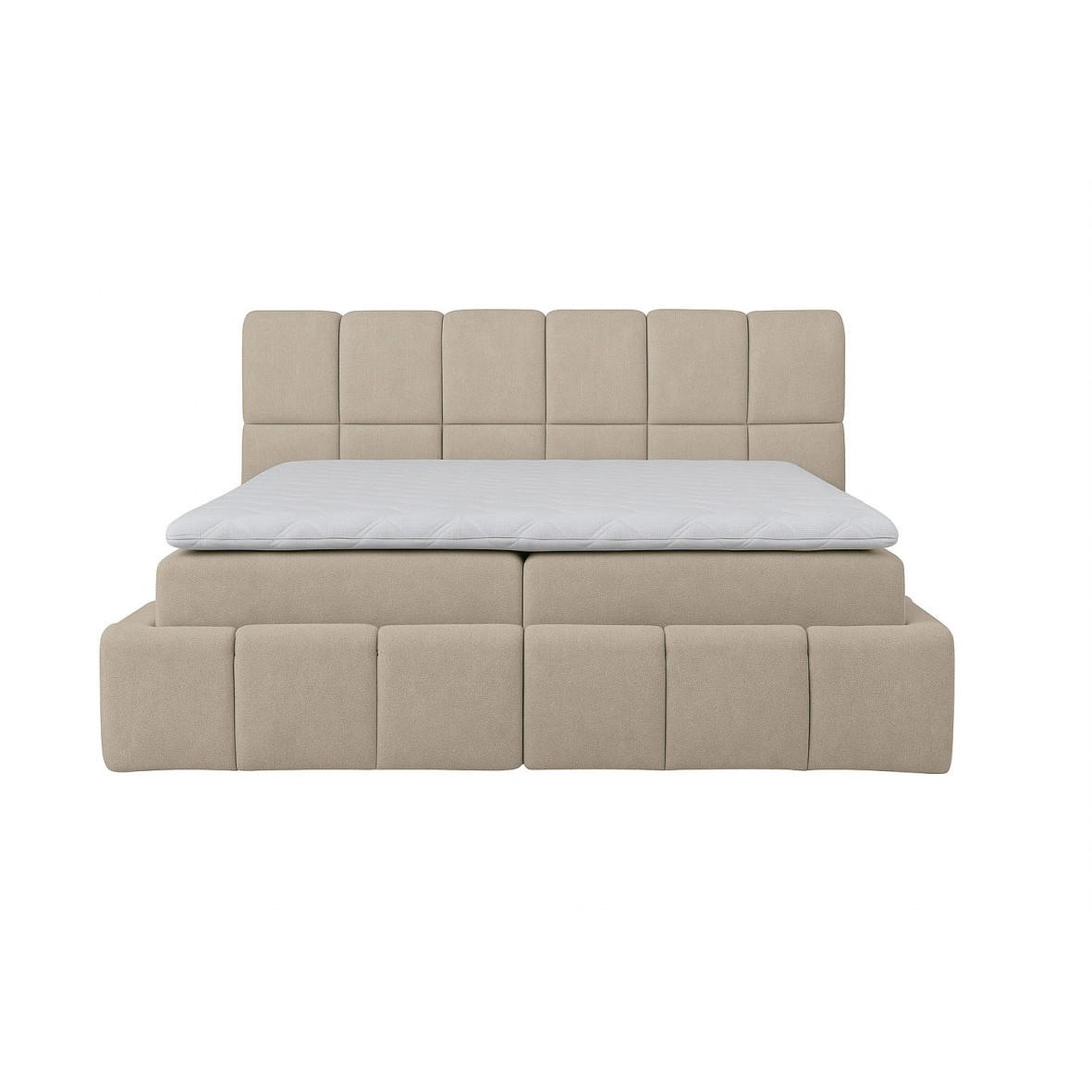 BOXSPRINGBETT AURA mit Topper und Bettkasten, Dunkelbeige, H3 Bonell, 200x200 cm - Cappuccino, Textil (200/200cm) - KS Home Concept