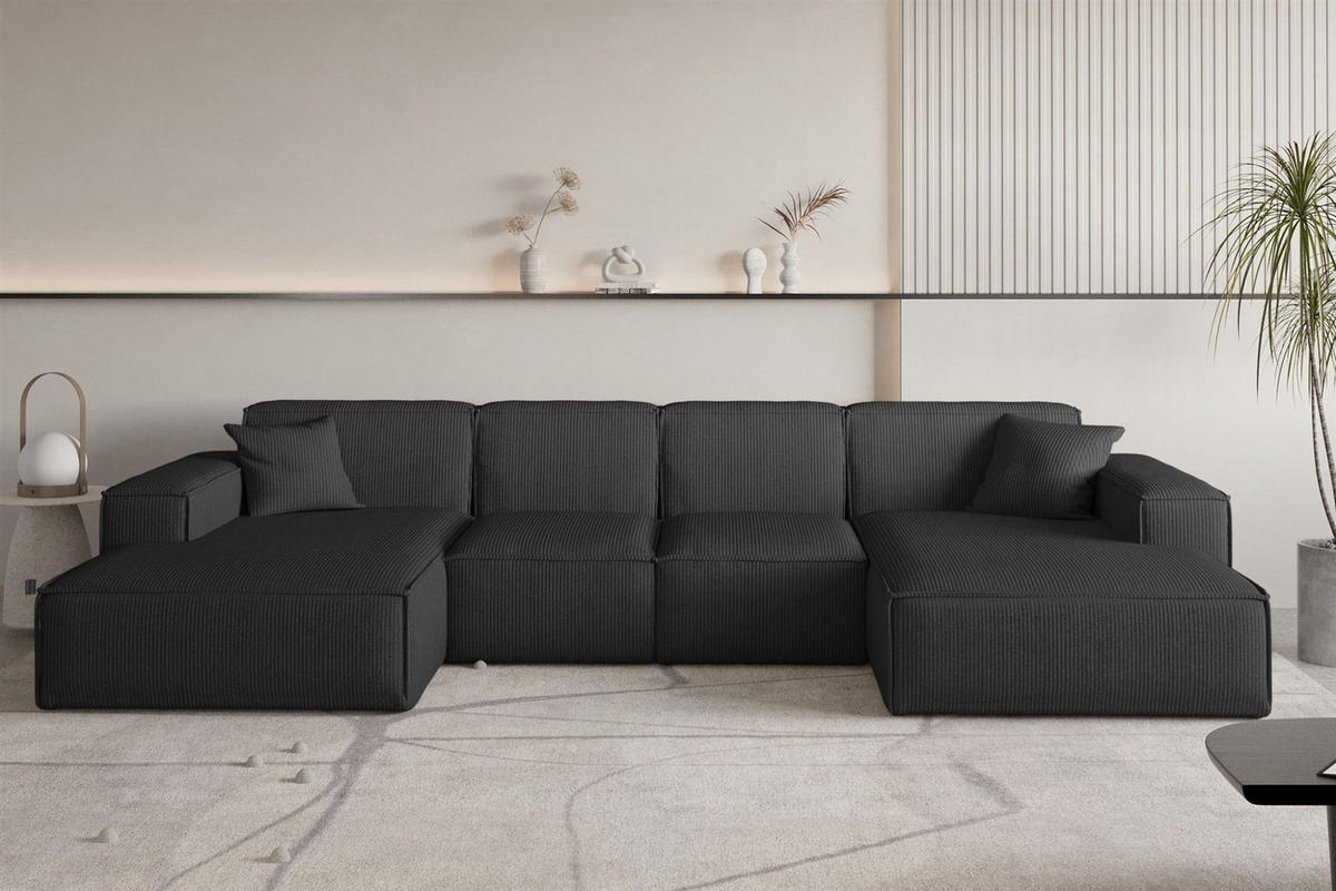 WOHNLANDSCHAFT Celes Premium Xs Scala - Schwarz, Holzwerkstoff/Textil (342/73/165cm) - Fun Möbel