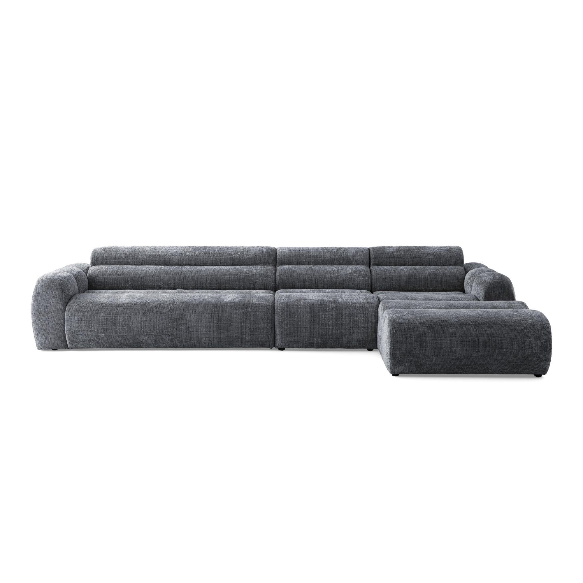5-SITZER modulares Ecksofa VEER SET 2 Rechts, 175x379 cm, Chenille Webstoff Dunkelgrau - Dunkelgrau/Schwarz, Holz/Kunststoff (175/379cm) - Muffo