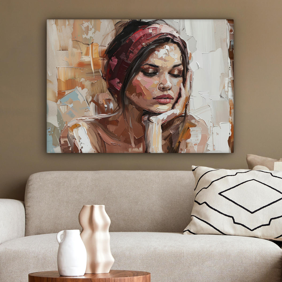 LEINWANDBILD Frau - Lackierung - Porträt - Modern Wandbilder 80x60 cm - Altrosa, Textil (80/60cm) - MuchoWow