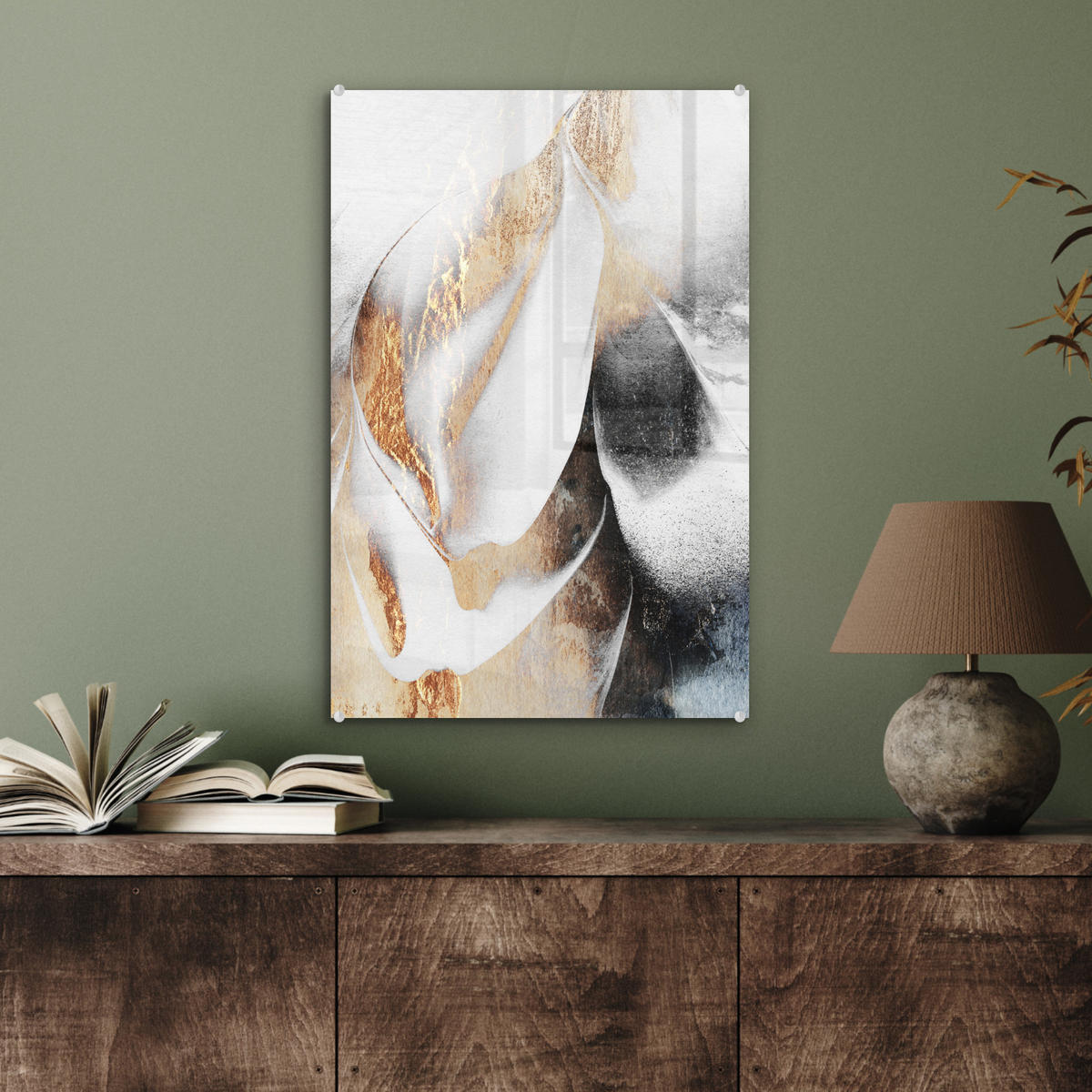 ACRYLGLASBILD Luxus - Abstrakt - Gold - Weiß 40x60 cm - Goldfarben, Glas (40/60cm) - MuchoWow