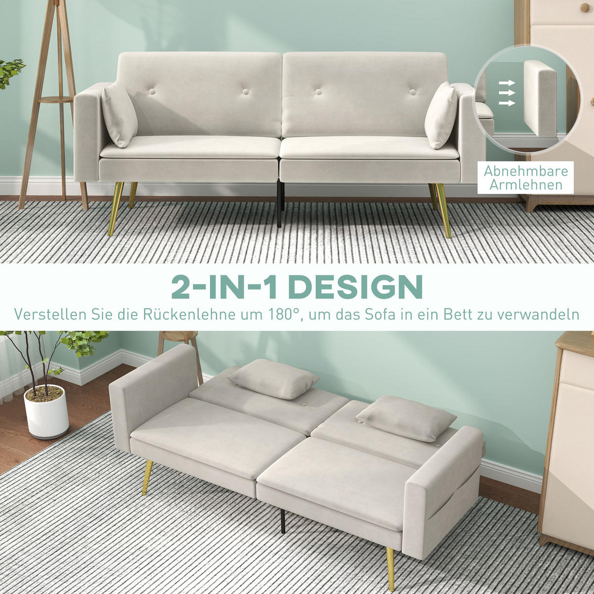 SCHLAFSOFA mit Verstellbar Rückenlehne, Beige - Beige, Textil (181/78.5/73cm) - HOMCOM