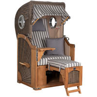 STRANDKORB Düne Single Teak 1-Sitzer - Braun/Grau, Holz/Textil (96/165/80cm) - Mr. Deko