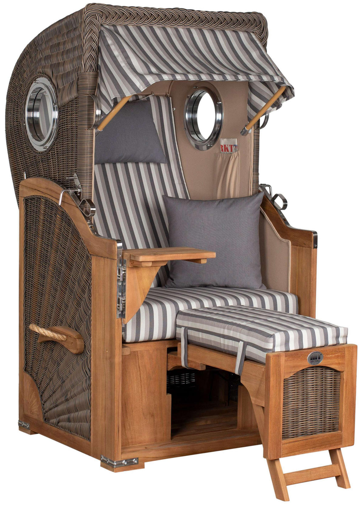 STRANDKORB Düne Single Teak 1-Sitzer - Braun/Grau, Holz/Textil (96/165/80cm) - Mr. Deko