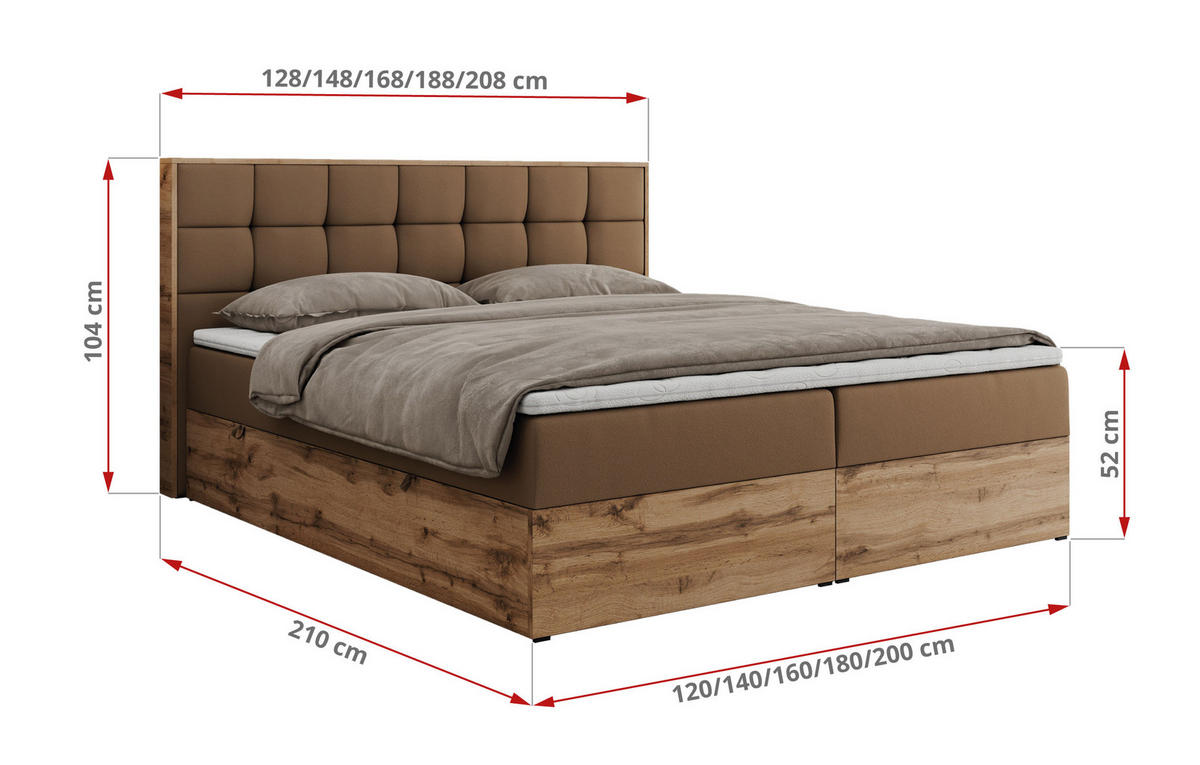 BOXBETT ALBERO 1 - 140/200 Braun Kunstleder - H4 - Braun, Holz/Textil (140/200cm) - MKS