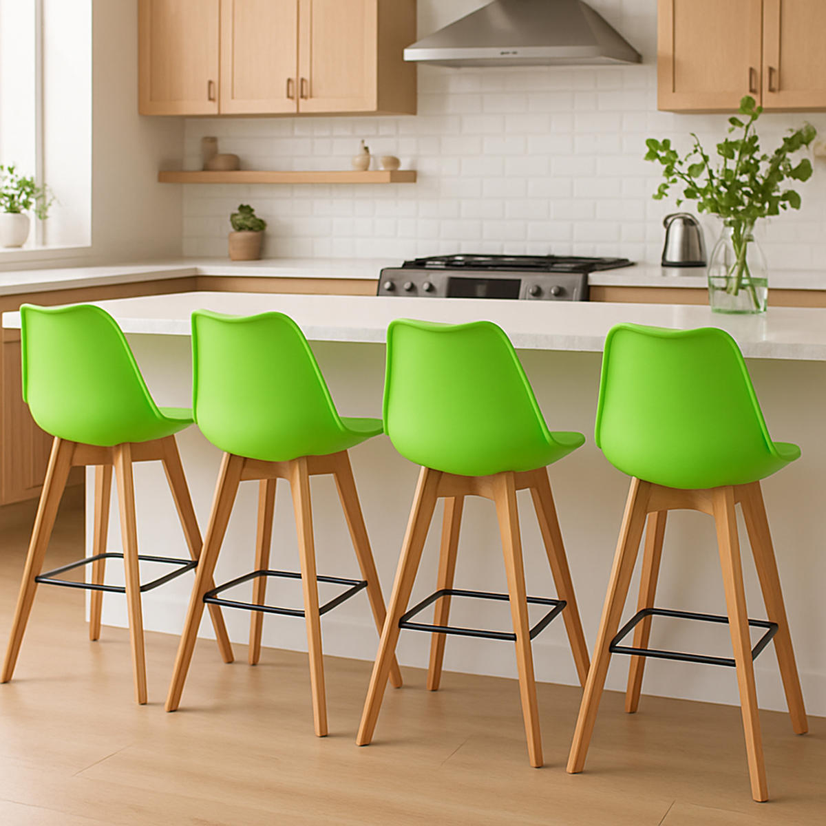BARHOCKER 2er Set Meta Kunststoff natura grün - Grün, Holz/Kunststoff (48/112/56cm) - TPFLiving