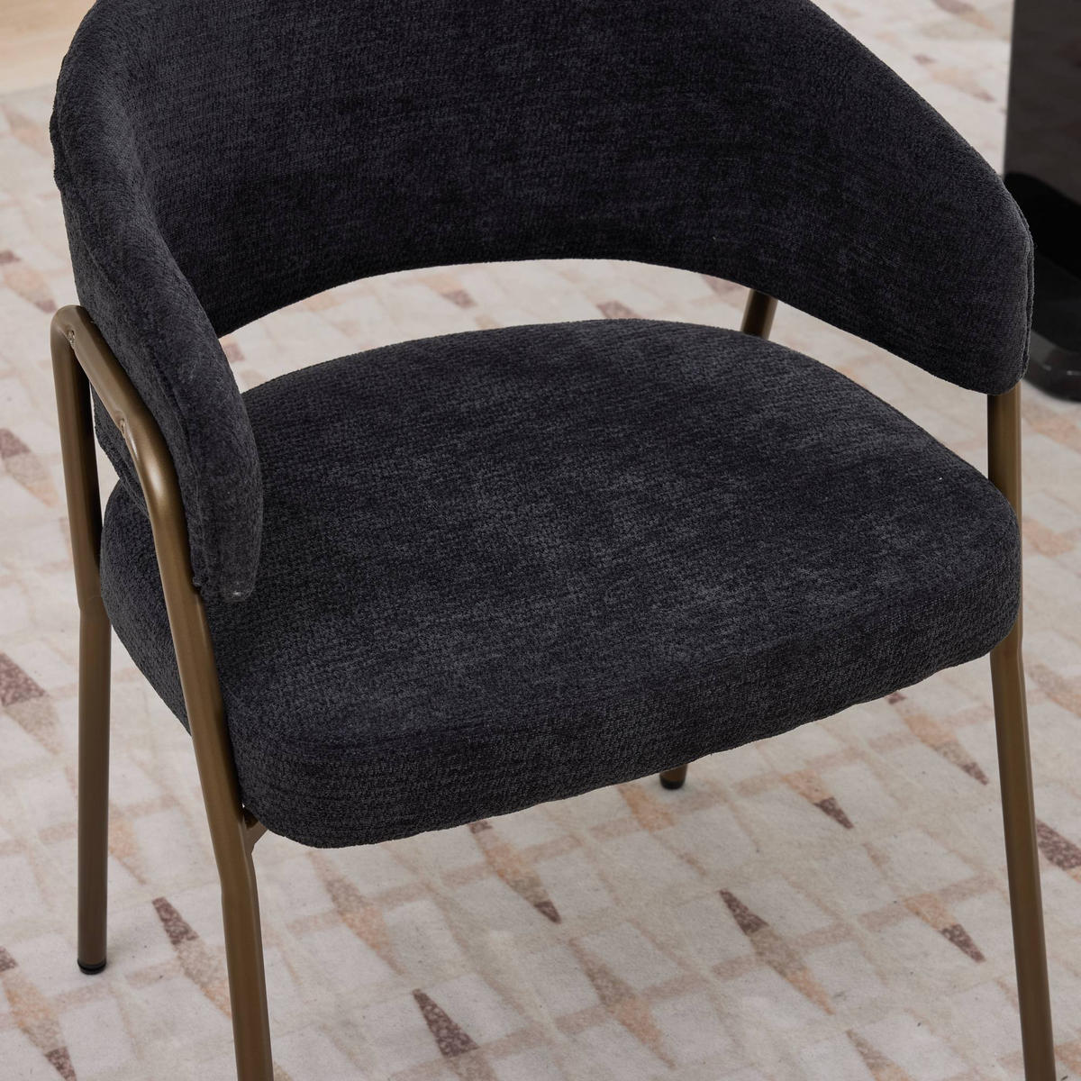ARMLEHNSTUHL DE-36352 mit Chenille-Bezug Schwarz - Schwarz, Metall (54.5/79.5/57cm) - ComfortXL