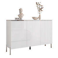 KOMMODE AURORA SILVER 3D – mit geraden verchromten Beinen - Weiß Hochglanz, Holzwerkstoff (140/94.5/40cm) - Lookway