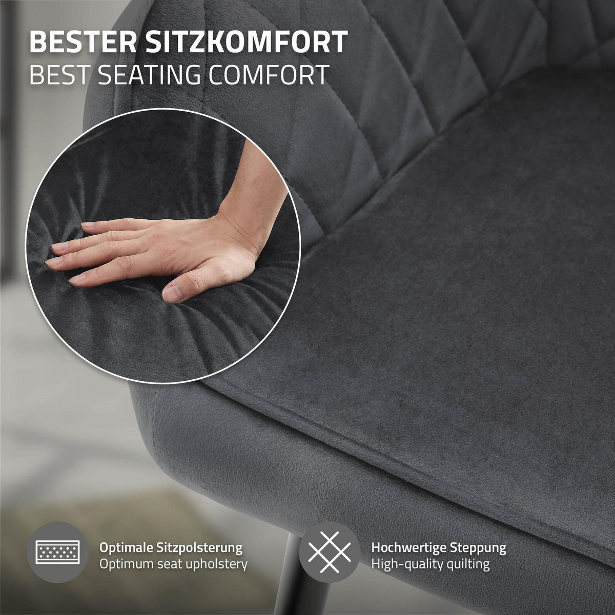 ESSZIMMERSTUHL 6er Set Anthrazit Samt - Anthrazit/Schwarz, Textil/Metall (63/80/60cm) - ML-DESIGN