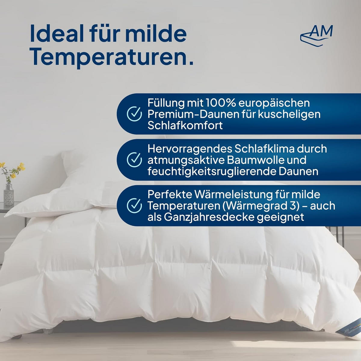 AM Qualitätsmatratzen Premium Winter Daunen Bettdecke 2er Set Made in Germany aus 100 % Daunen 135x200cm - Weiß, Textil (160/210cm) - AM Qualitätsmatratzen