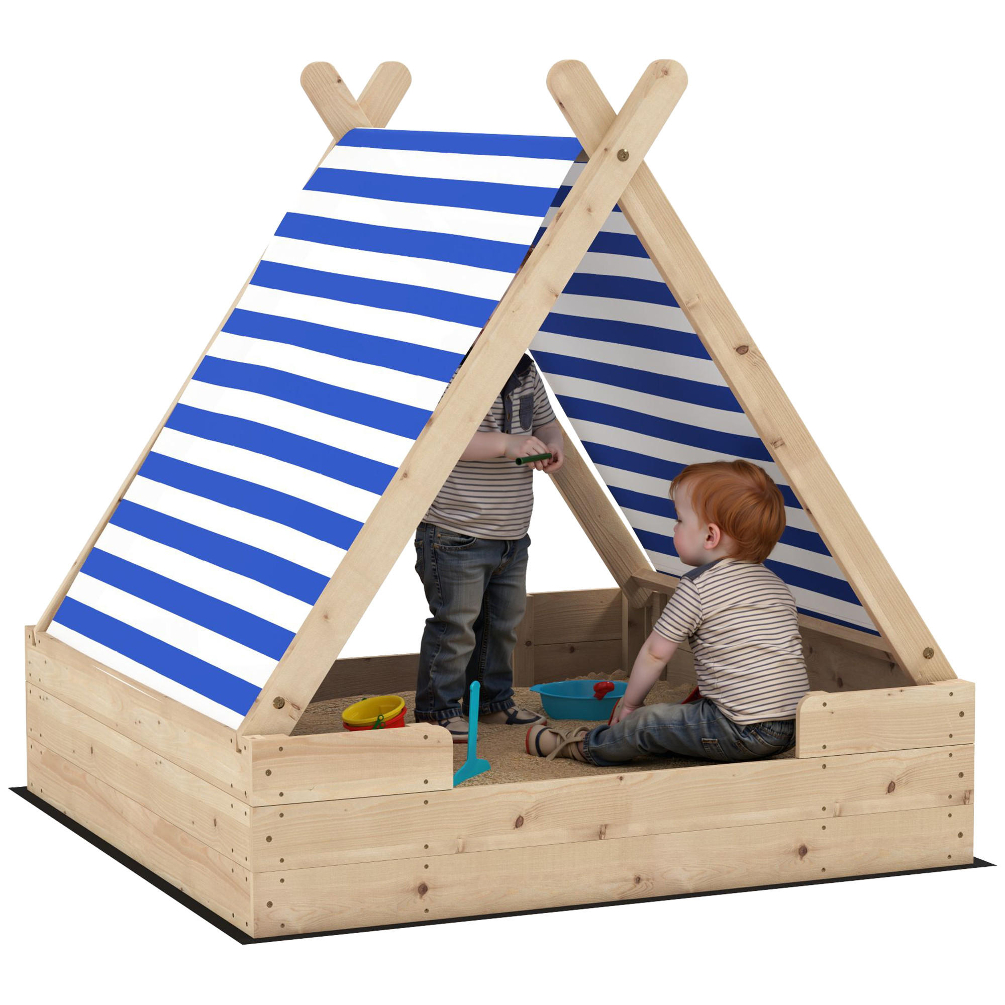 SANDKASTEN, Naturholz, Tannenholz, Polyester - Naturfarben, Holz (120/120/126.5cm) - AIYAPLAY