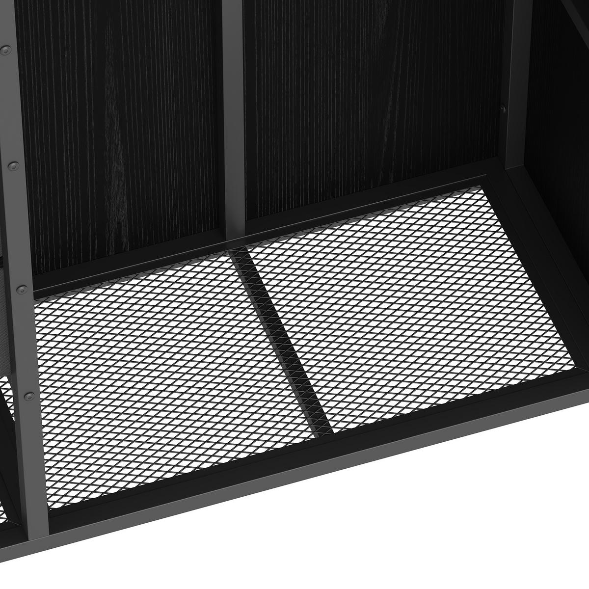 HALBHOHES BETT 90x200cm Schwarz 2 Schubladen Kleiderschrank LED-Licht - Schwarz, Metall (90/200cm) - FLIEKS