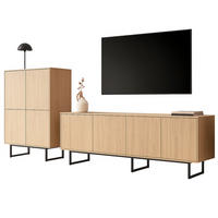 WOHNWAND in Eiche Dekor, Wohnzimmer Set mit TV Lowboard 200 cm und Highboard 4-türig, Push-To-Open - Eichefarben/Schwarz, Holzwerkstoff/Metall (330/137/40cm) - Furn.Design
