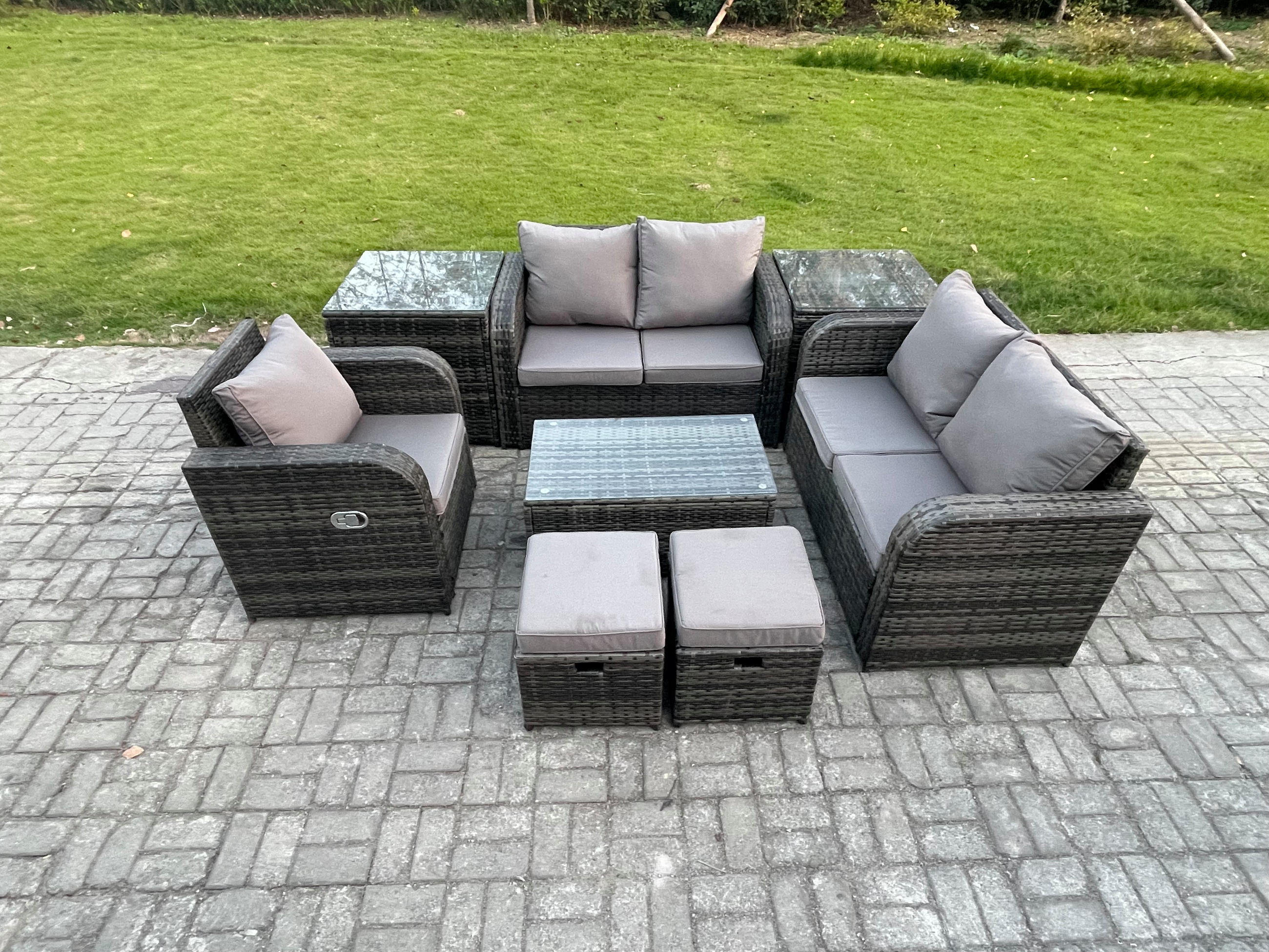 LOUNGESOFA-SET Polyrattan Dunkelgrau 8-Sitzer - Dunkelgrau, Metall - Fimous