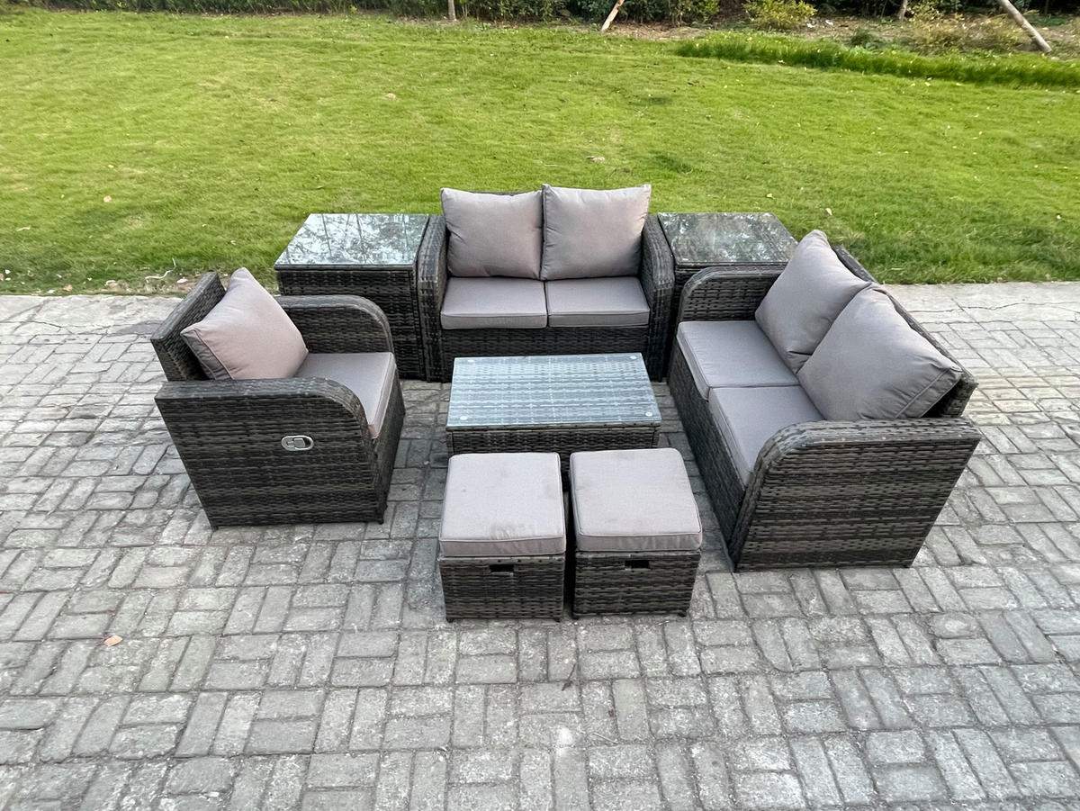 LOUNGESOFA-SET Polyrattan Dunkelgrau 8-Sitzer - Dunkelgrau, Metall - Fimous